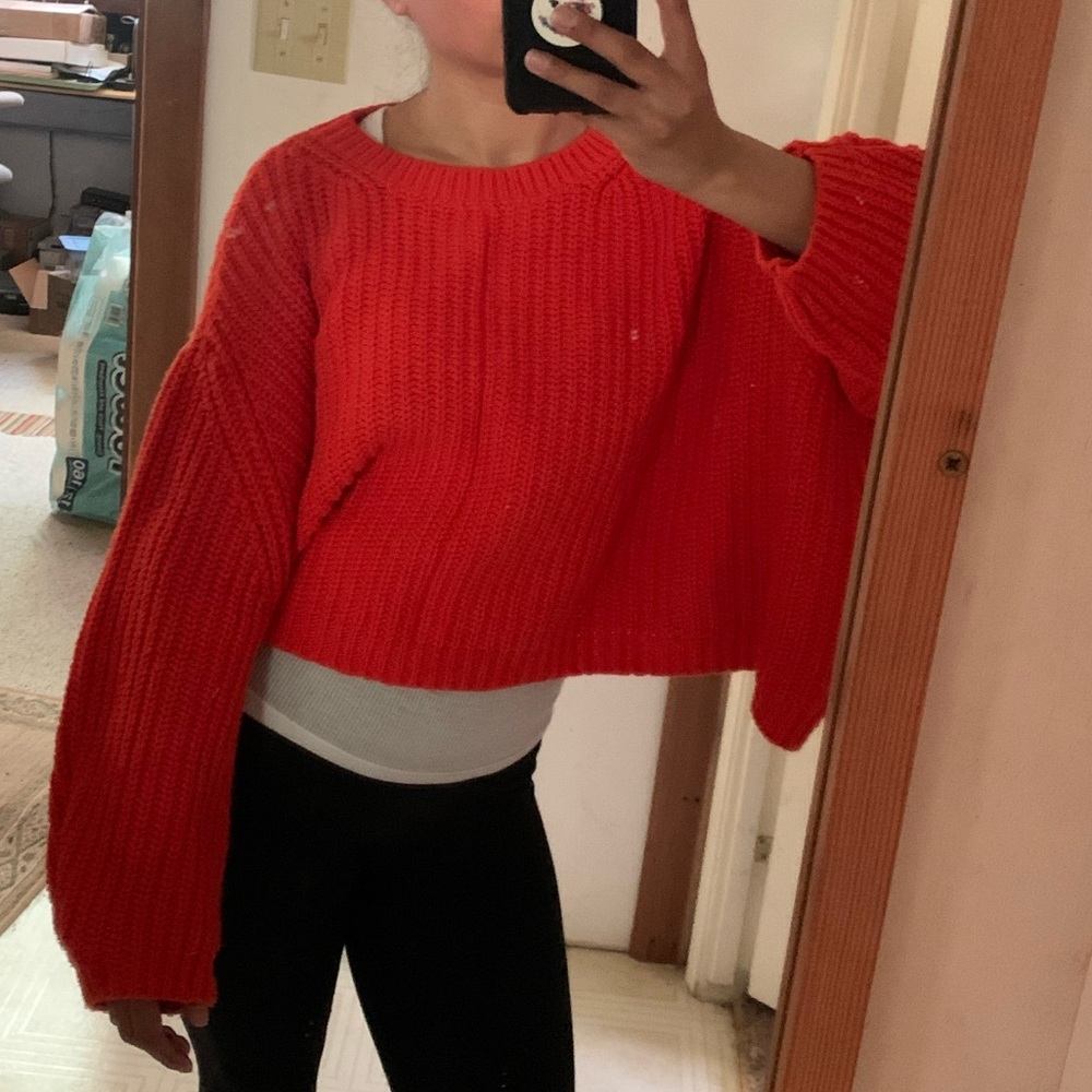 Anthropologie Moth orange red cropped knit sweater - Picture 7 of 9